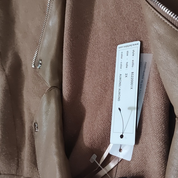 Belldini Black Label Plus Size Motorcycle Sweater Jacket. Almond. Nude Brown 2X. - Picture 10 of 14